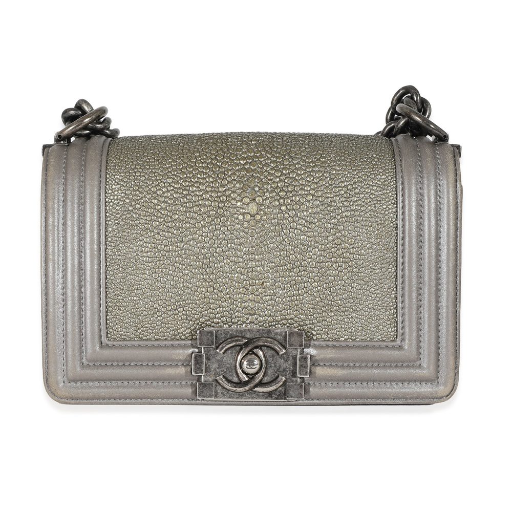 Chanel Grey Lambskin Galuchat Stingray Small Boy Bag